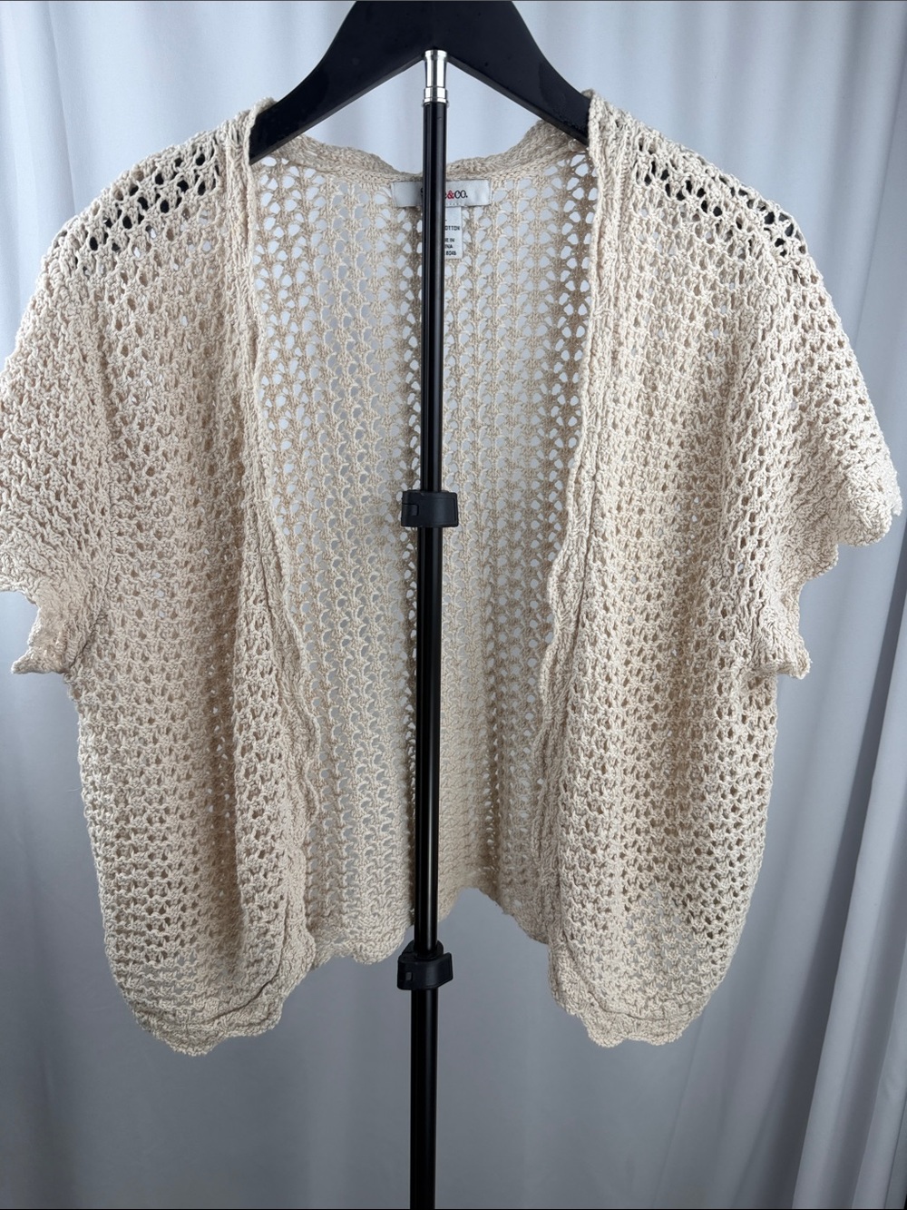 Style & Co. 100% Cotton Crochet Open-Front Cardigan – Large